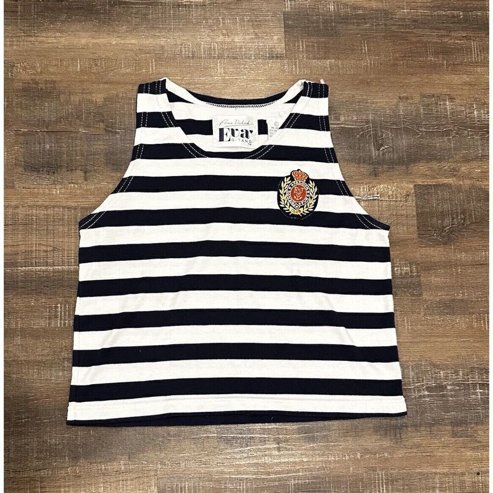 EJ Gitano Eva Joia Rene Dabah Vintage 80's Navy Blue White Tank Top Shirt L - Picture 5 of 11